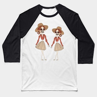 Cute Skeletons In Hats And Skirts Baseball T-Shirt